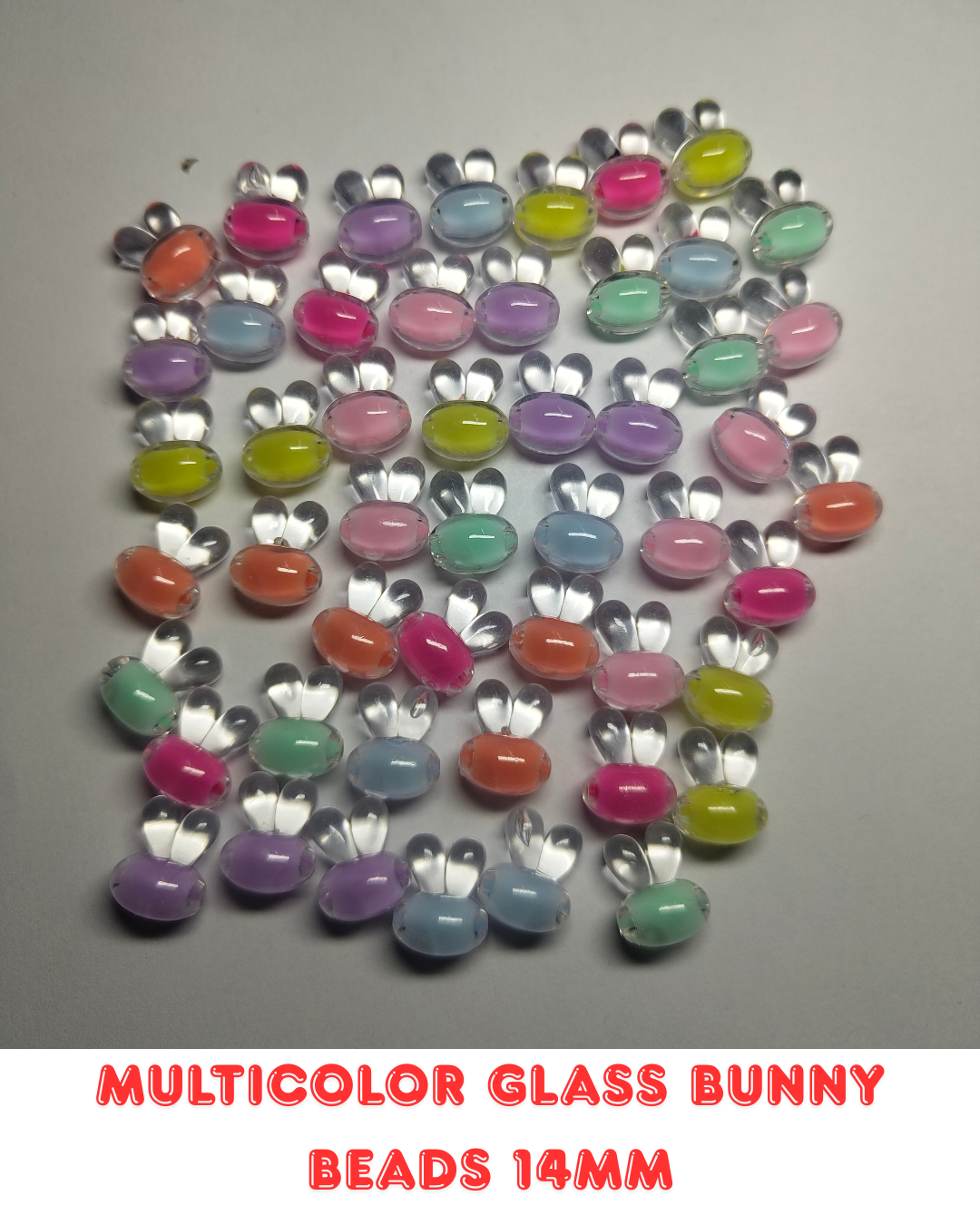 Multicolor Glass Bunny Beads 14mm (Pack of 100)