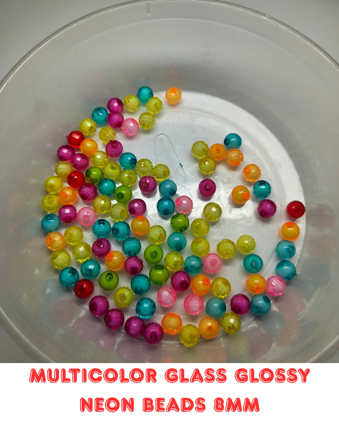 Multicolor Glass Glossy Neon Beads 8mm (Pack of 100)
