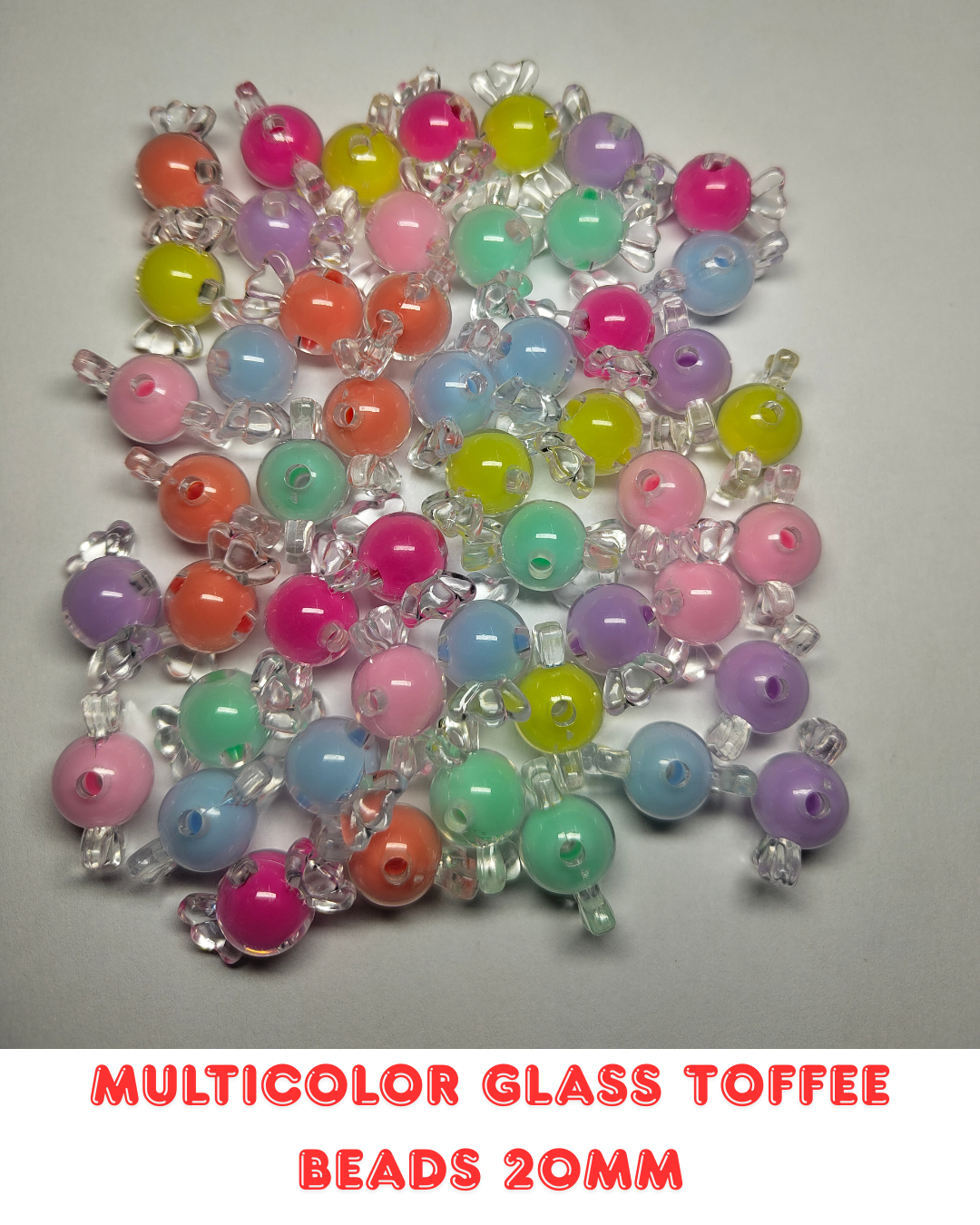 Multicolor Glass Toffee Beads 20mm (Pack of 100)