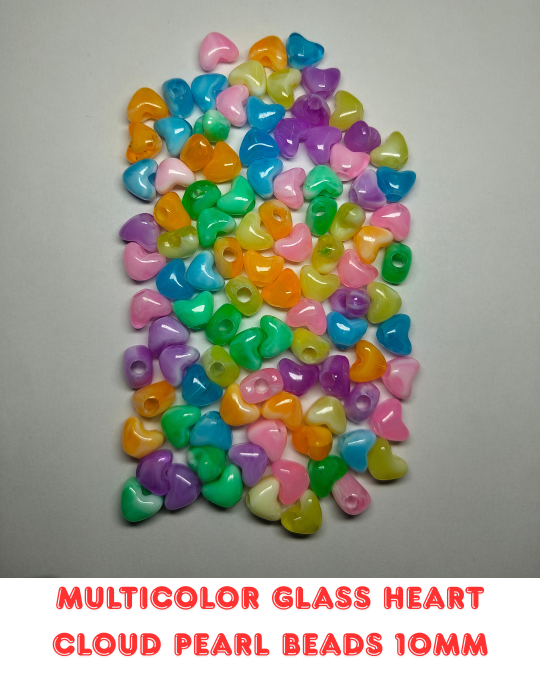 Multicolor Glass Heart Cloud Pearl Beads 10mm (Pack of 100)