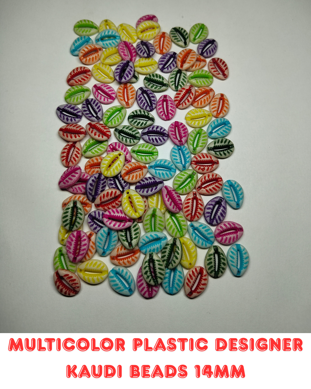 Multicolor Plastic Designer Kaudi Beads 14mm (Pack of 100)