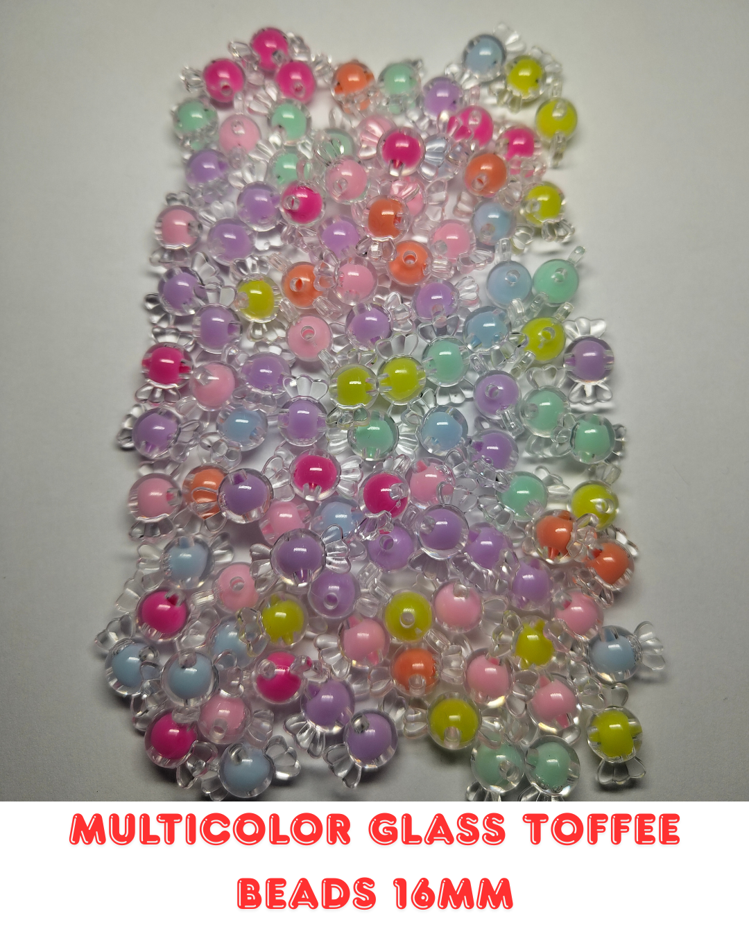 Multicolor Glass Toffee Beads 16mm (Pack of 100)