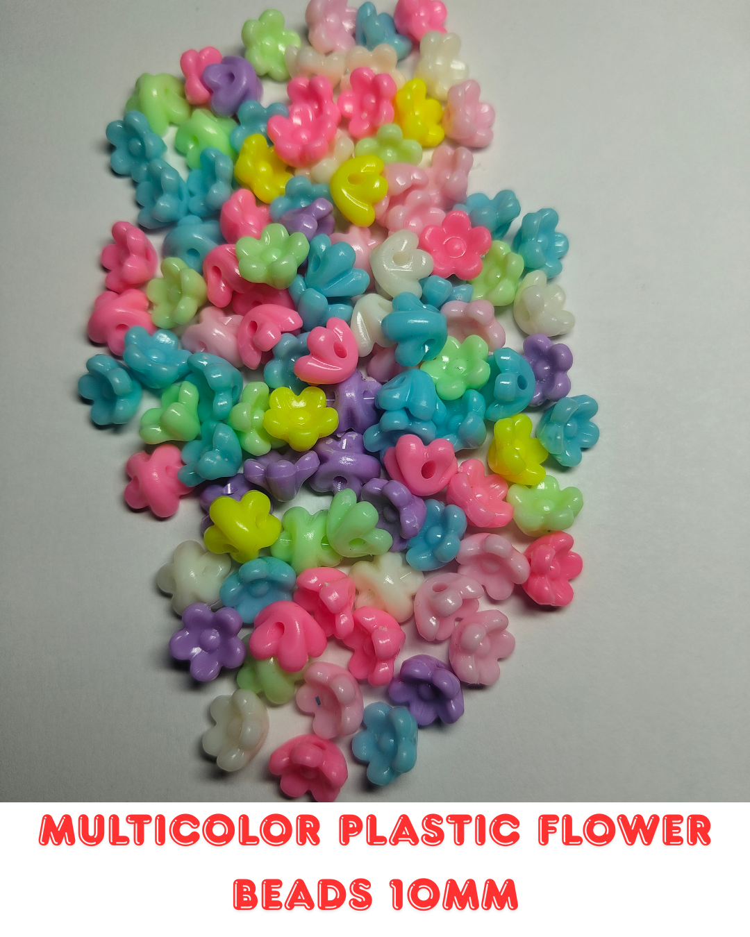 Multicolor Plastic Flower Beads 10mm (Pack of 100)
