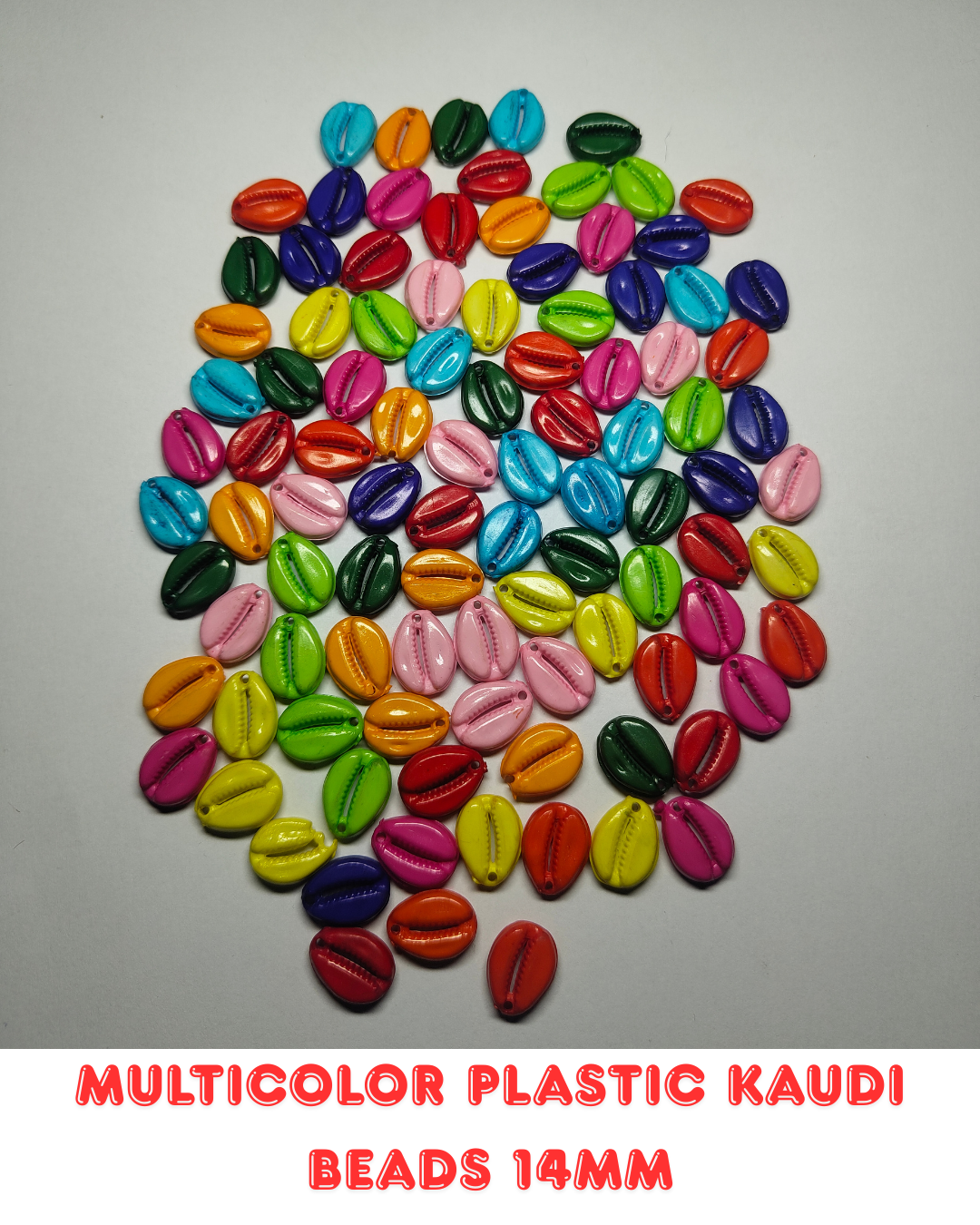 Multicolor Plastic Kaudi Beads 14mm (Pack of 100)