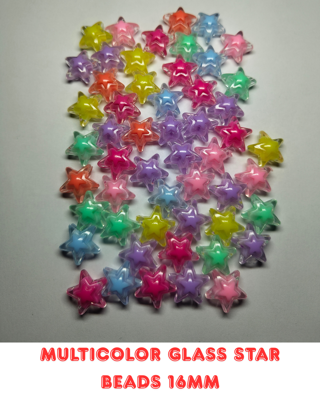 Multicolor Glass Star Beads 16mm (Pack of 100)