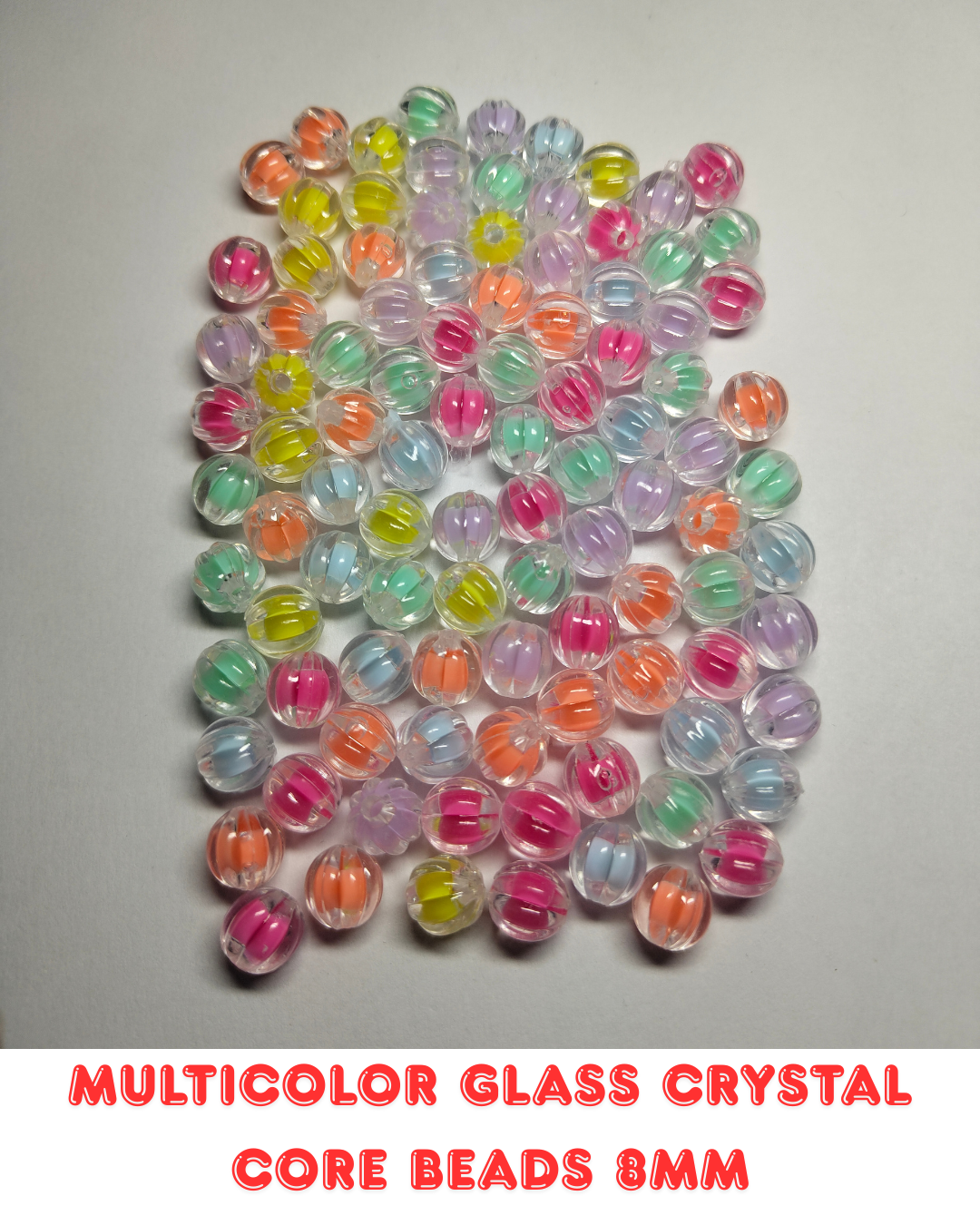 Multicolor Glass Crystal Core Beads 8mm (Pack of 100)