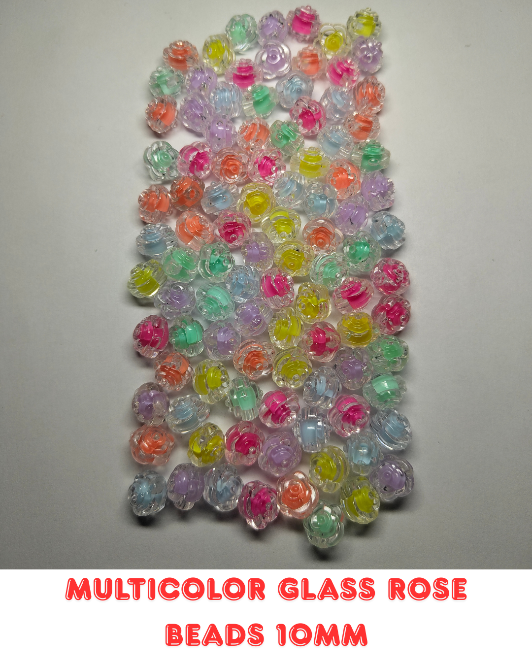 Multicolor Glass Rose Beads 10mm (Pack of 100)