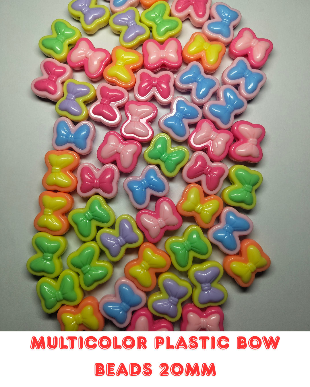 Multicolor Plastic Bow Beads 20mm (Pack of 100)