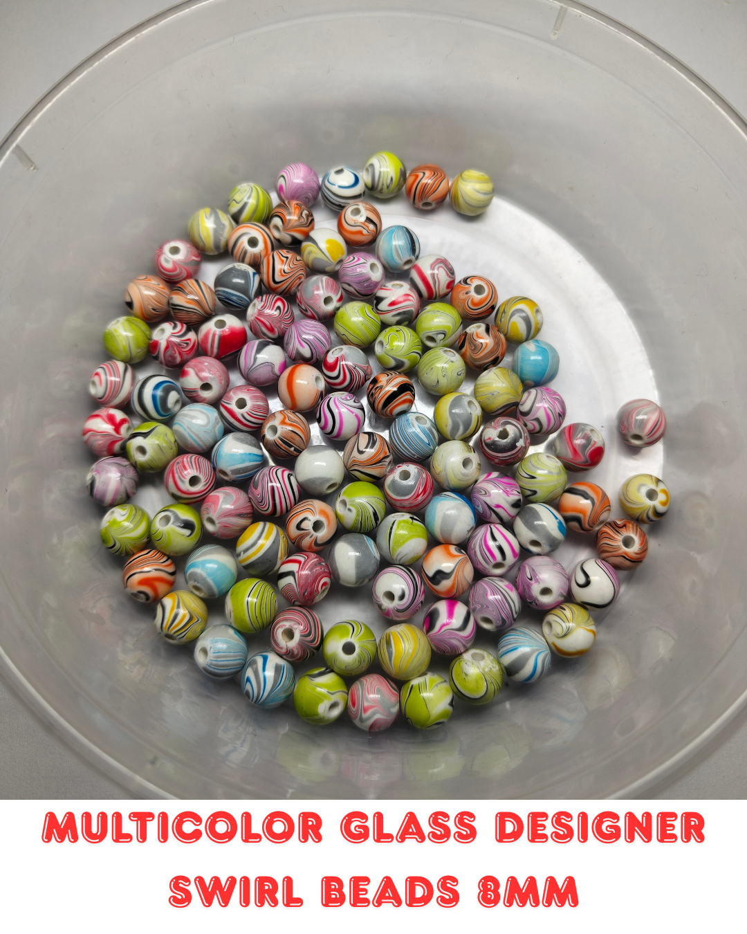 Multicolor Glass Designer Swirl Beads 8mm (Pack of 100)