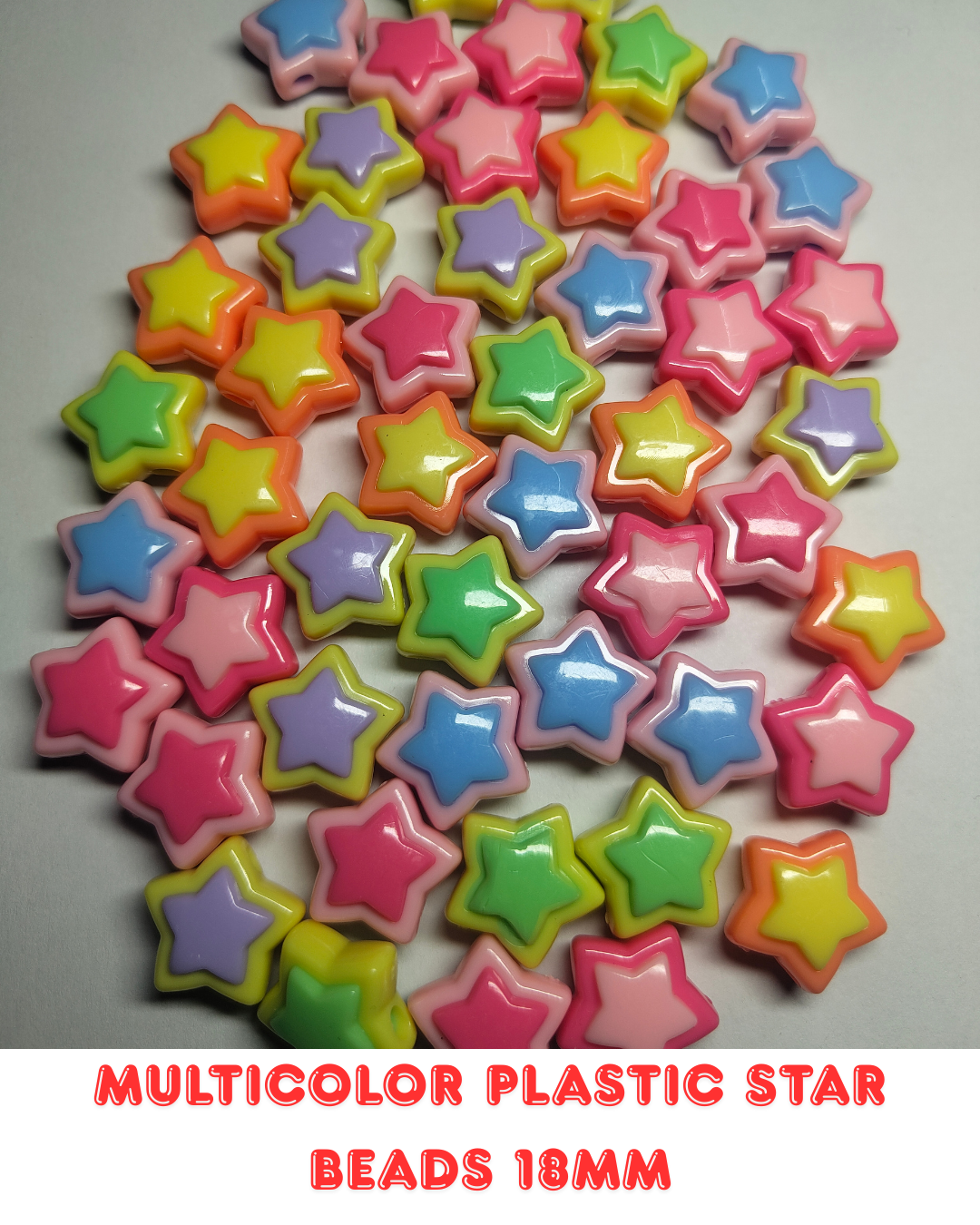 Multicolor Plastic Star Beads 18mm (Pack of 100)