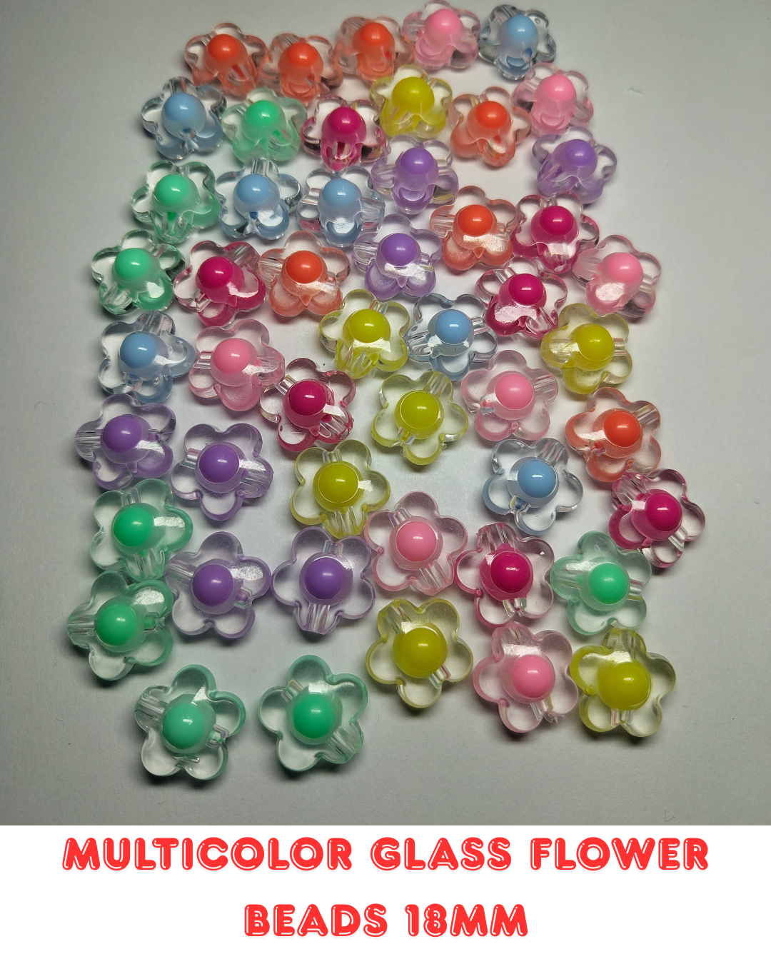 Multicolor Glass Flower Beads 18mm (pack of 100)
