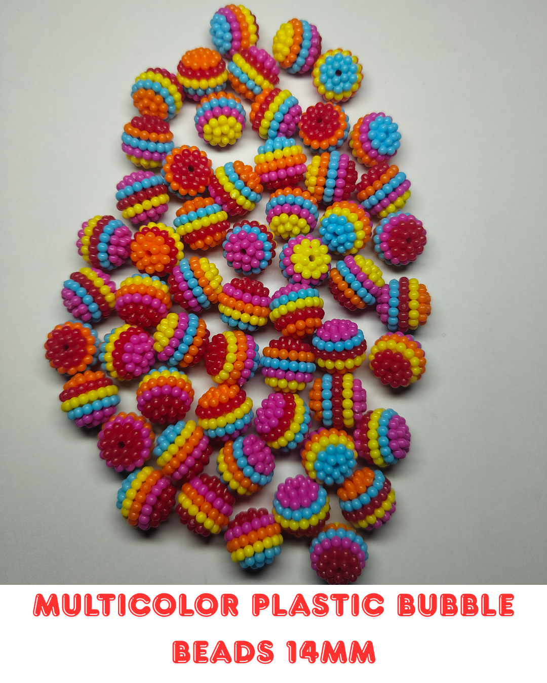 Multicolor Plastic Bubble Beads 14mm (Pack of 100)