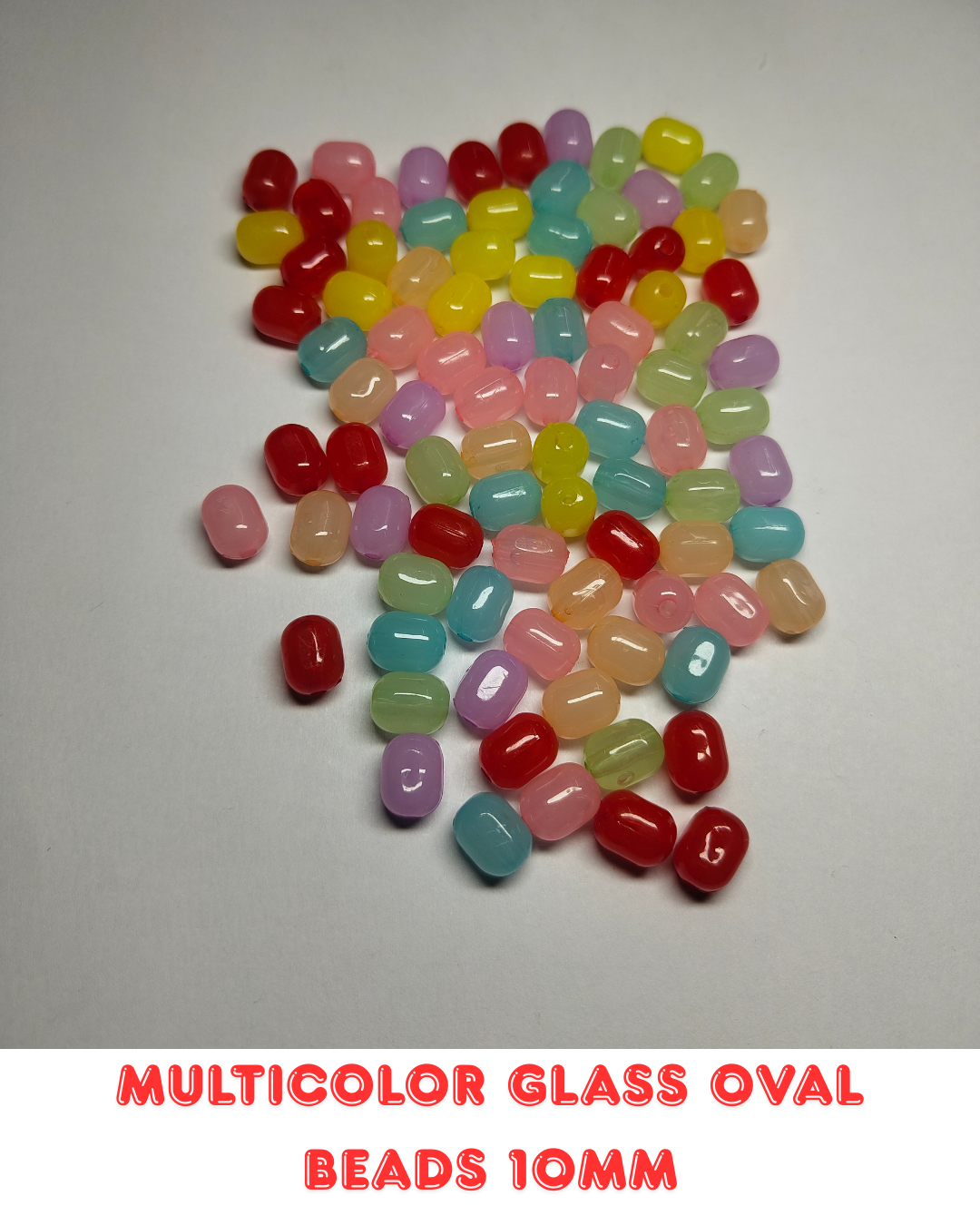 Multicolor Glass Oval Beads 10mm (Pack of 100)