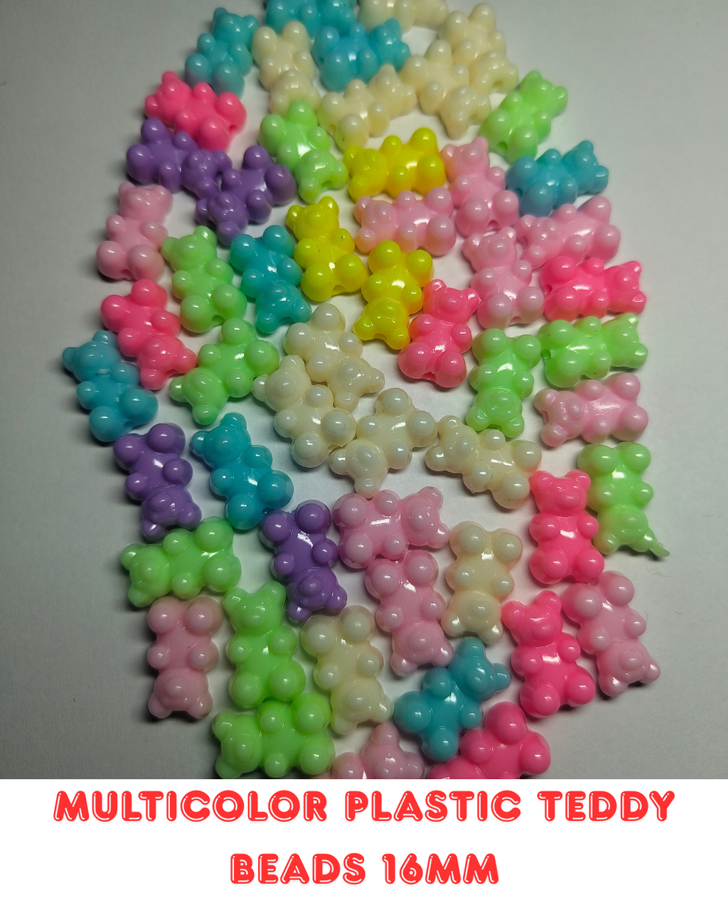 Multicolor Plastic Teddy Beads 16mm (Pack of 100)