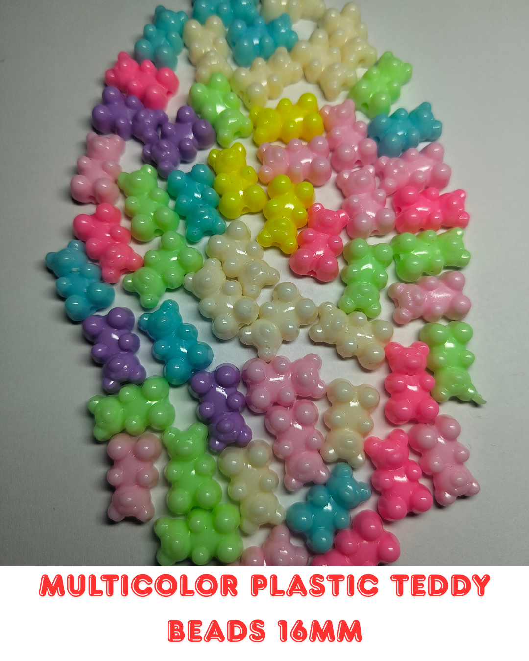 Multicolor Plastic Teddy Beads 16mm (Pack of 100)