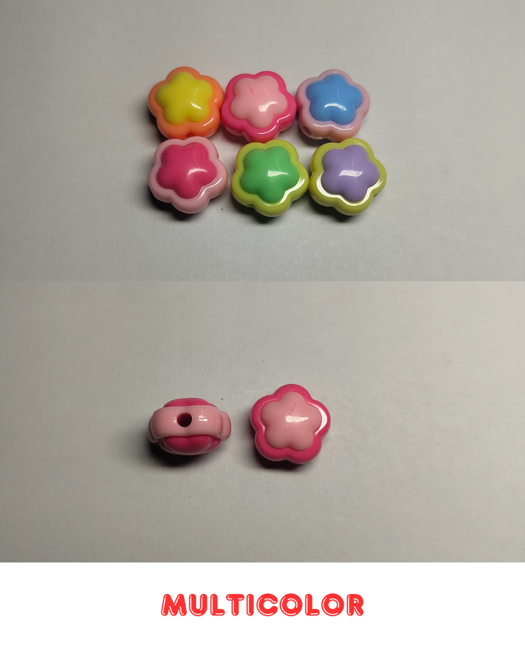 Multicolor Plastic Flower Beads 16mm (Pack of 100)