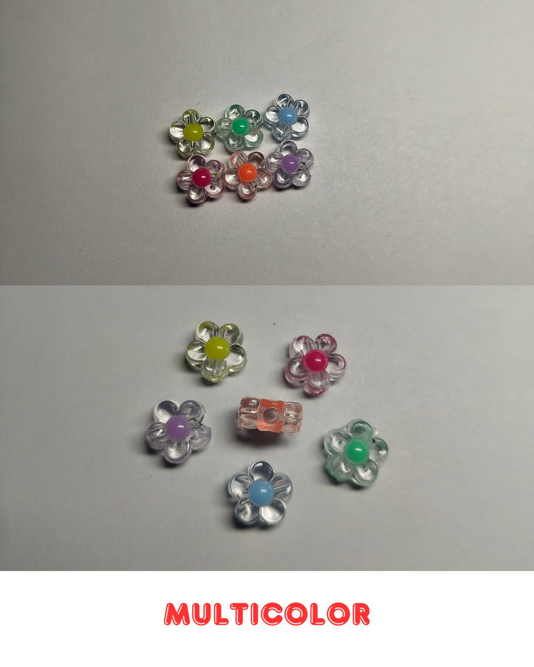 Multicolor Glass Flower Beads 14mm (Pack of 100)