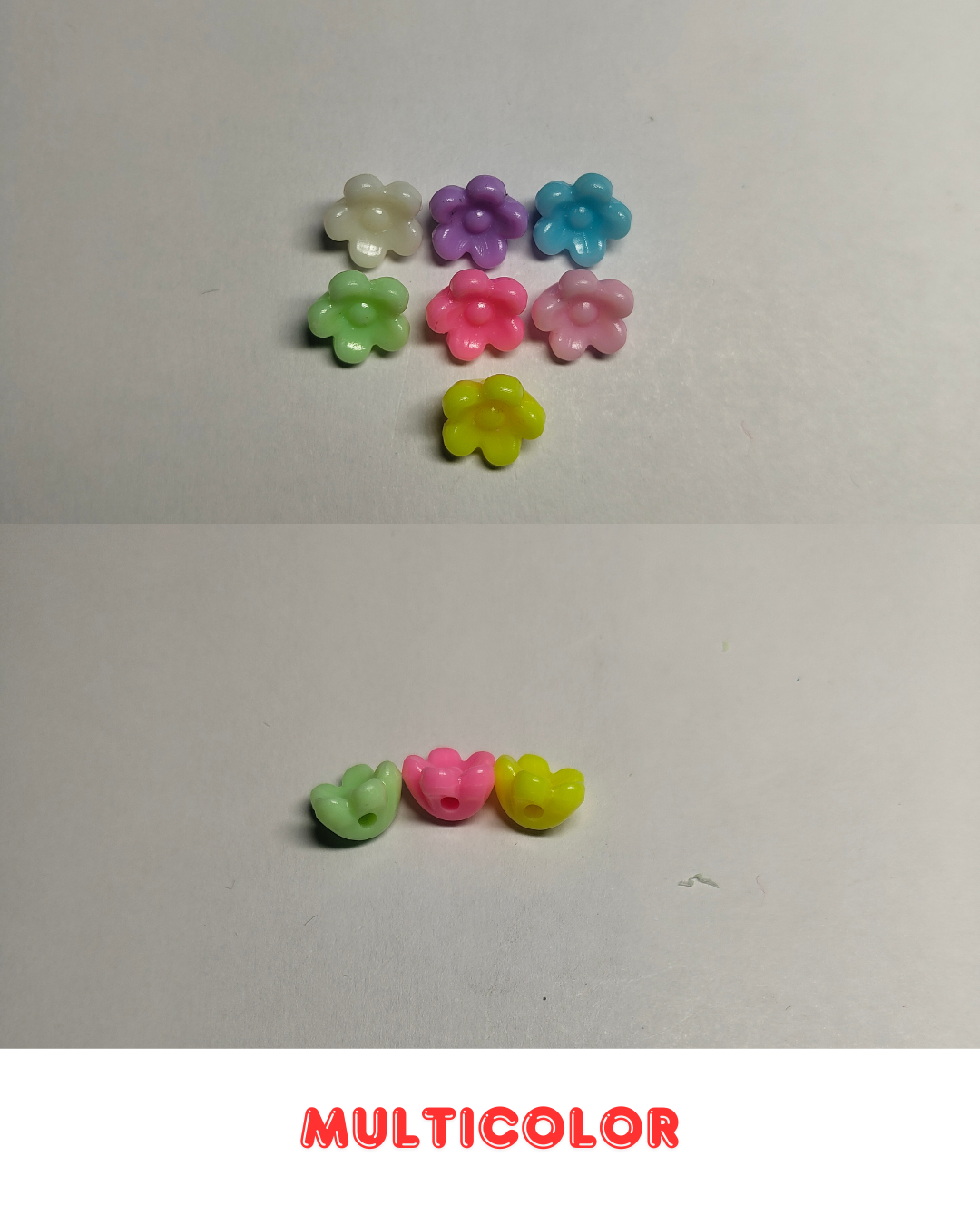 Multicolor Plastic Flower Beads 10mm (Pack of 100)