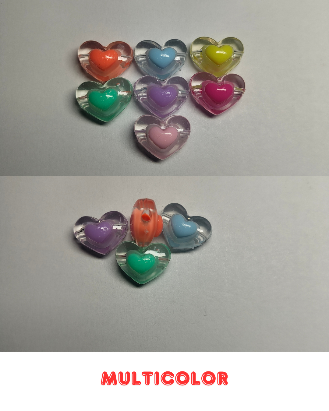 Multicolor Glass Heart Beads 18mm (Pack of 100)