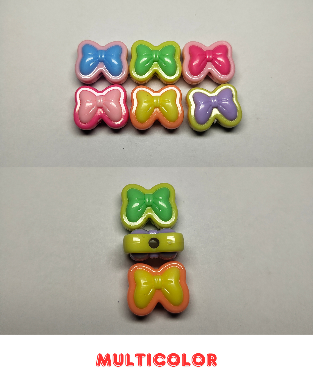 Multicolor Plastic Bow Beads 20mm (Pack of 100)